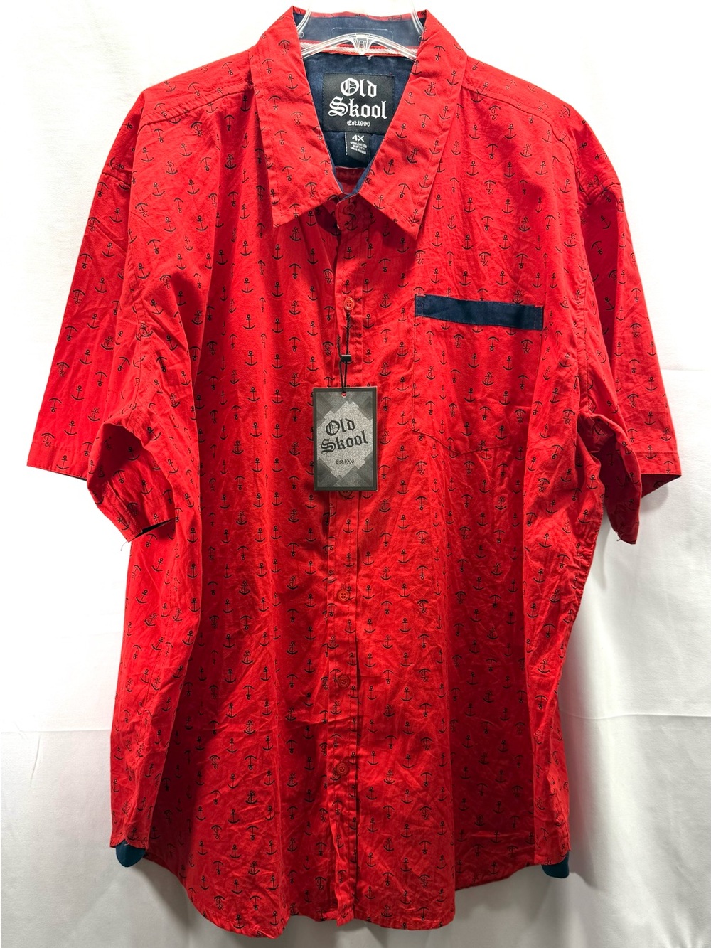 Old Skool Red Anchor-Print Short Sleeve Shirt Size 4X NWT